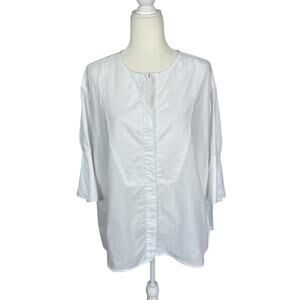 J.Crew Cotton Bib Button-Up Shirt In Herringbone Twill White Sz XXL Classic Chic
